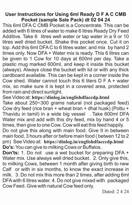 User Instructions for Using 6ml New DFA C CMB Pocket