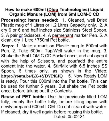 Instuctions on How to make 600ml LOM CD from 6ml LOM C CD 050224