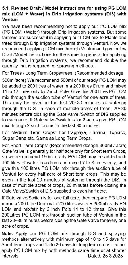 GIving PG LOM by Ventury to Crops of Trees
